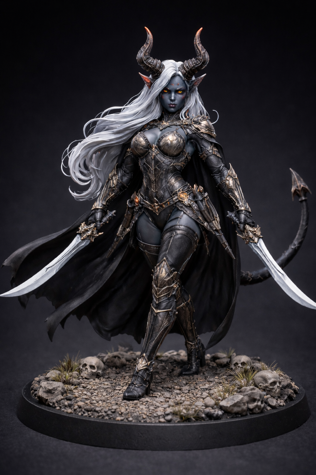 Twin blade Tiefling miniature D&D, Pathfinder, Fantasy 3d printed resin miniature